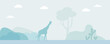 Delicate landscape with a giraffe. Dawn in Africa. Nature background. Vector illustration