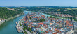 Die Dreiflüssestadt Passau von oben, Blick zur historischen Altstadt auf der Halbinsel
