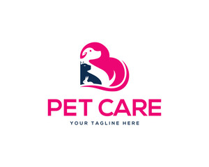 Wall Mural - Pet care veterinary animal logo design vector illustration.