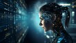 © Zahid - Artificial Intelligence Large Language Model (LLM). Female head with human face matrix digital numbers artificial intelligence artificial intelligence theme.
