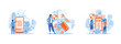 © Alwie99d - Secure payment.   Woman protecting bank card and banknote with shield. Online Shopping. Secure Payment set flat vector modern illustration