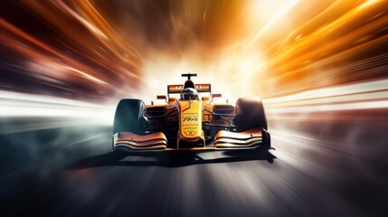 Racing driver passes the finish point and motion blur background. Motion blur background. Blur shows speed of Formula 1