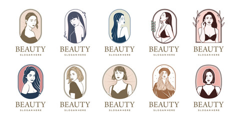 Wall Mural - Set of beauty woman logo design for makeup, salon and spa, beauty care