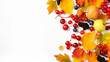 白い背景の紅葉と秋の果物GenerativeAI