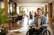 Accessible travel experience, happy hotel guest