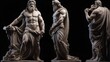 Full body marble statue of greek god zeus on plain black background from Generative AI