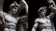 Full body marble statue of greek god apollo on plain black background from Generative AI