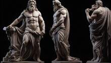 Full Body Marble Statue Of Greek God Zeus On Plain Black Background From Generative AI