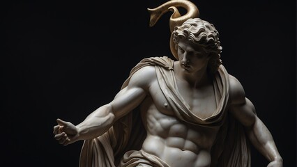  Full body marble statue of greek god apollo on plain black background from Generative AI