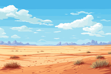 a vast desert view with clear blue sky during the day, landscape with mountains and blue sky, vector