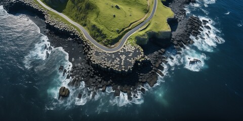 Wall Mural - top down view from drone to Giant's Causeway