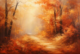 Fototapeta Las - autumn forest, oil painting