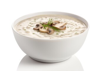 Cream of mushroom soup isolated on white background