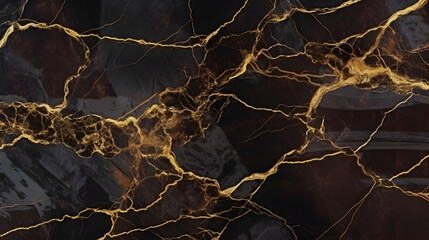 Wall Mural - natural black emperador marble texture background with golden veins, exotic limestone ceramic tile slice mineral marbel stone pattern, modern onyx brown breccia rustic matt italian qua. Generative AI.