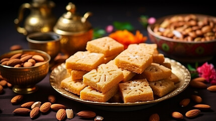 Wall Mural - christmas cookies on a plate with christmas decorations