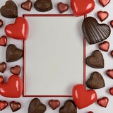 Fototapeta Dmuchawce - Valentine's day mockup with red hearts and chocolates, free space for text or merchandise.