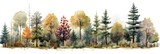 Fototapeta Las - Watercolor nature forest with a seamless pattern landscape, isolated on a white background. Trees, branches, flowers.