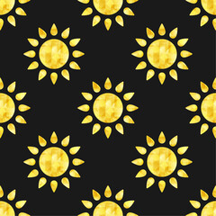 Wall Mural - Sun seamless pattern. Vector faceted elements on black background. Best for textile, wallpapers, home decoration, wrapping paper, package and your design.