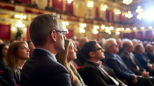 View Of The Full Hall With The Audience. Business People At A Conference Event. Selective Focus, Shallow Depth Of Field