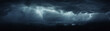 dark mysterious looking clouds in the beautiful rainy night sky with lightning striking out of them, banner background