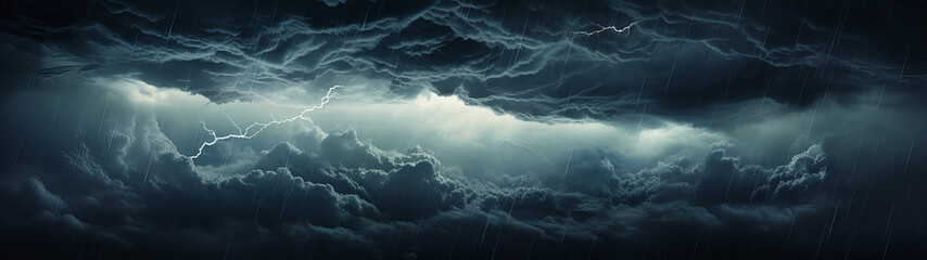 Wall Mural - beautiful and mysterious sky with lightning striking out of dark looking clouds, banner background