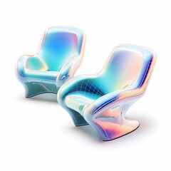 trendy holographic gradient modern chair isolated on white background. Futuristic chair In the style of holographic, retro futurism, webpunk. Object in hologram color.Generative ai