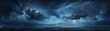 Lightning striking lightning in the clouds in the beautiful night sky over mountains, mysterious banner background