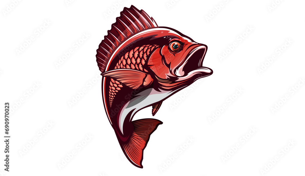 Red snapper isolated vector illustration. Fishing logo of red snapper ...