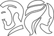 © Tatfedor - Beauty saloon. Men's hairstyle, haircut. Women's hairstyle, haircut, styling. Black line on a transparent background. Logo.Vector.