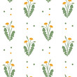 Seamless pattern, cute yellow dandelion flowers with stems. Print, floral background, textile, wallpaper, vector