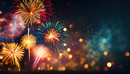 Wall Mural - Colorful fireworks explosion celebration background.