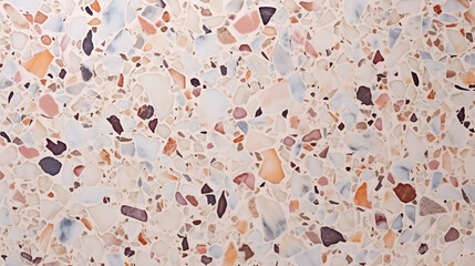 Wall Mural - Terrazzo marble flooring seamless texture. Natural stones, granite, marble, quartz, limestone, concrete. Beige background with colored chips texture marble. Generative AI.