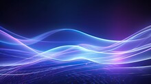 Futuristic Neon Light Stripes. Bright Sparkling Background. Neon Purple Sparkling Wave Lines.Purple Glowing Wave Vortices, Impulse Cable Lines.