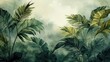 Vintage Jungle Pattern Wallpaper. Tropical Forest, Palm Leaves, and Old Texture Drawing
