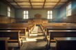 Historic Lecture Hall - An old, prestigious university lecture hall with wooden benches - AI Generated