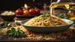 Classic Spaghetti Aglio e Olio, Al Dente Spaghetti Tossed in Olive Oil, Garlic, Red Pepper Flakes, and Fresh Parsley.