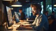 © visoot - Software engineer seated in a modern office space. Focused expression as they work on lines of code.