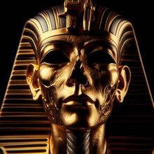 Pharaoh Tutankhamuns Golden Death Mask On Solid Black Background. Ai Generative