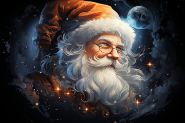 Wall Mural - Santa claus illustration, black background, AI generate