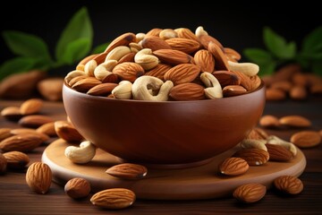 Poster - Nutty snack in bowl, Almonds, Cashews, Walnuts pecans. Generative AI.