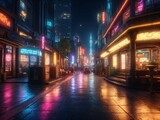 Fototapeta Uliczki - Vibrant retrofuturism city scenery at night