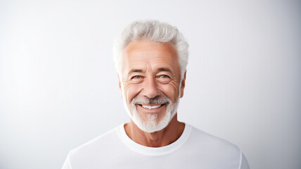 handsome old mature man smiling with clean teeth. for a dental ad isolated on white background