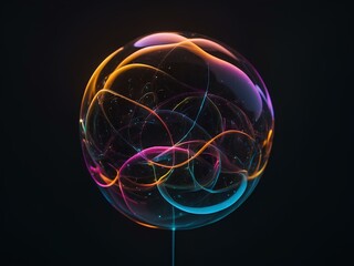 Canvas Print - transparent glowing bubble, glowing lines, black background, for design, isolated