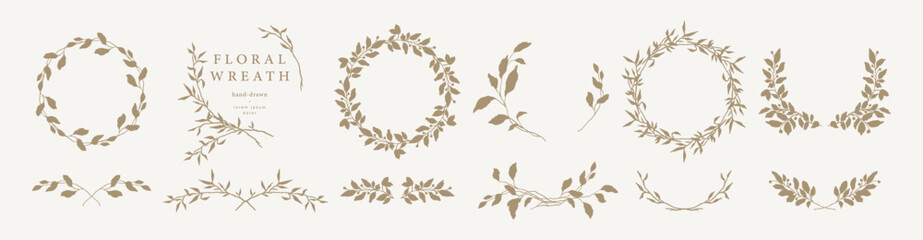 Wall Mural - elegant floral frames with hand drawn silhouettes of branches and leaves. vector flower wreaths for 