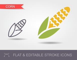 Wall Mural - Corn. Line icon with editable stroke and flat icon