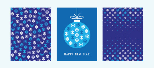 Wall Mural - Christmas card design. Hanging Christmas ball, snowflakes. Happy New Year. Vector illustration.