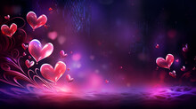 Abstract Bokeh Purple Hearts Valentine Day Background.