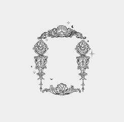 Wall Mural - hand drawn vector abstract outline,graphic,line vintage baroque ornament floral frame in calligraphi