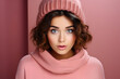 © Gonzalo - Portrait of impressed speechless young girl open mouth staring cant believe isolated on pink background