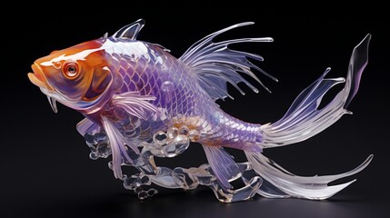 Wall Mural - Explore the harmonious world of a koi fish, adorned with silver and deep purple scales, elegantly gliding through crystal clear, white waters.
